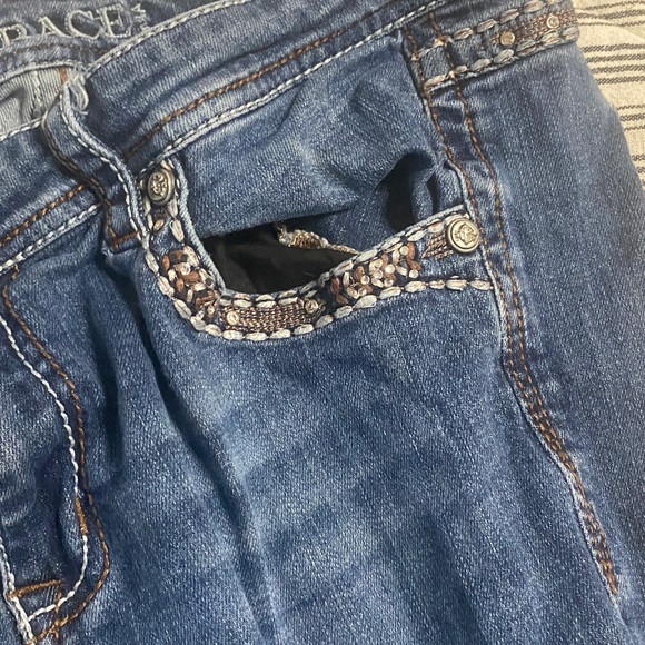 Grace in LA Silver and Blue Embroidered Jeans - Picture 8 of 8